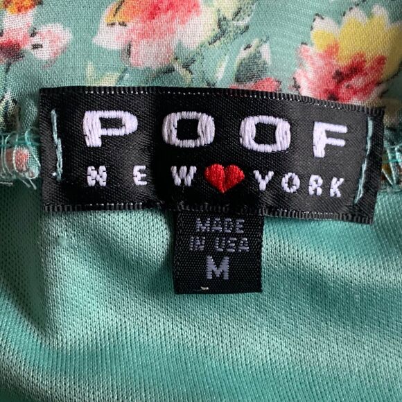 Poof Floral Mini Skater’s Skirt Women M Green Pink Lined Chiffon Pull On - Picture 8 of 9